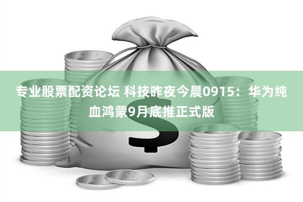专业股票配资论坛 科技昨夜今晨0915：华为纯血鸿蒙9月底推正式版