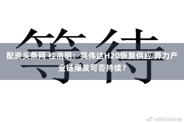 配资头条网 桂浩明:英伟达H20恢复供应 算力产业链爆发可否持续?